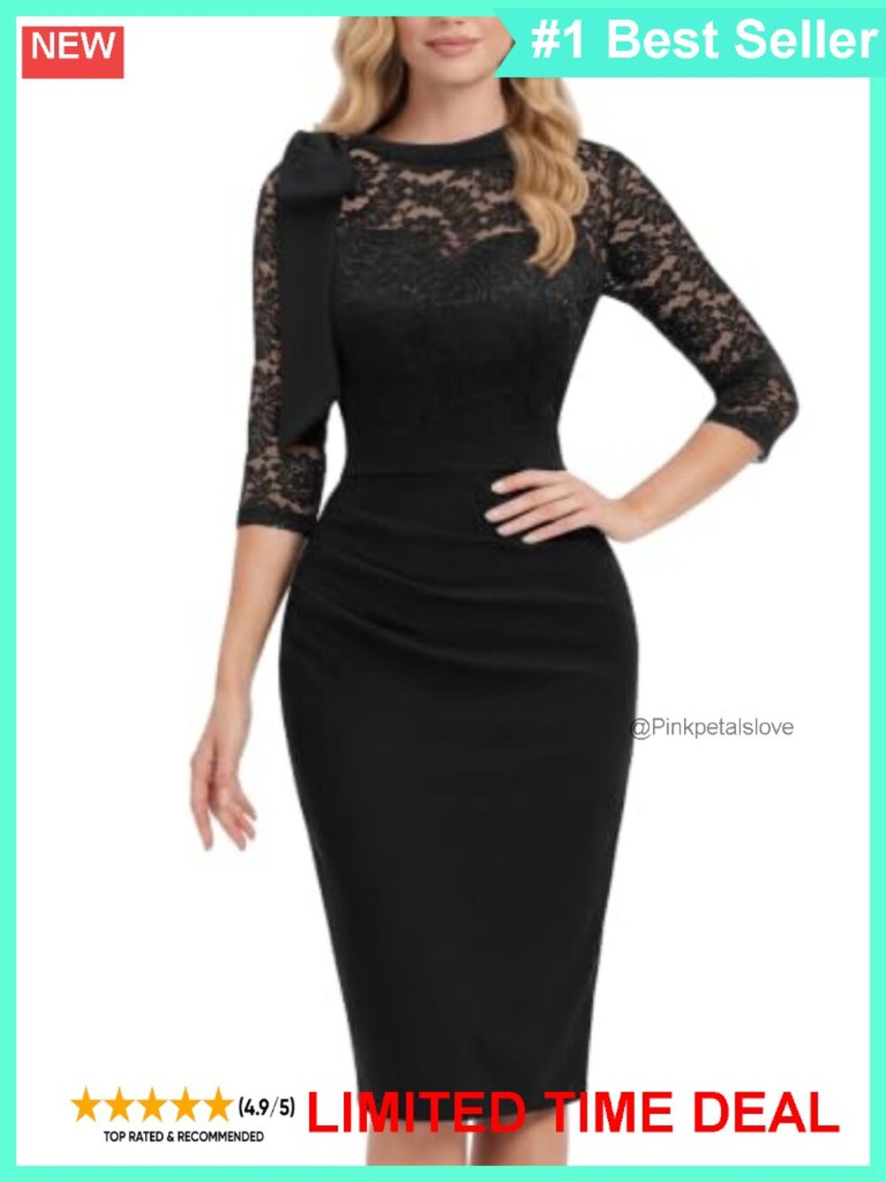 Lace Midi Cocktail Dress Asymmetrical Neck 3/4 Sleeve Sheath Formal